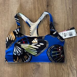 Farm Rii adidas Blue Butterfly-Print Racerback Sports Bra